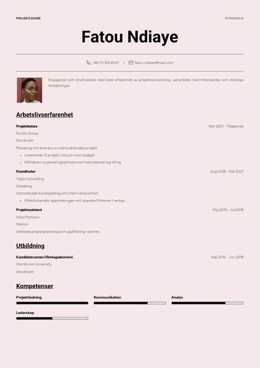 CV-mall Märta